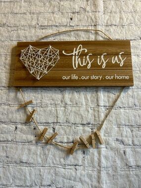 DECORATIVE TWINE 3D HEART THIS IS US OUR LIFE & STORY OUR HOME CLOTHES PINS WALL